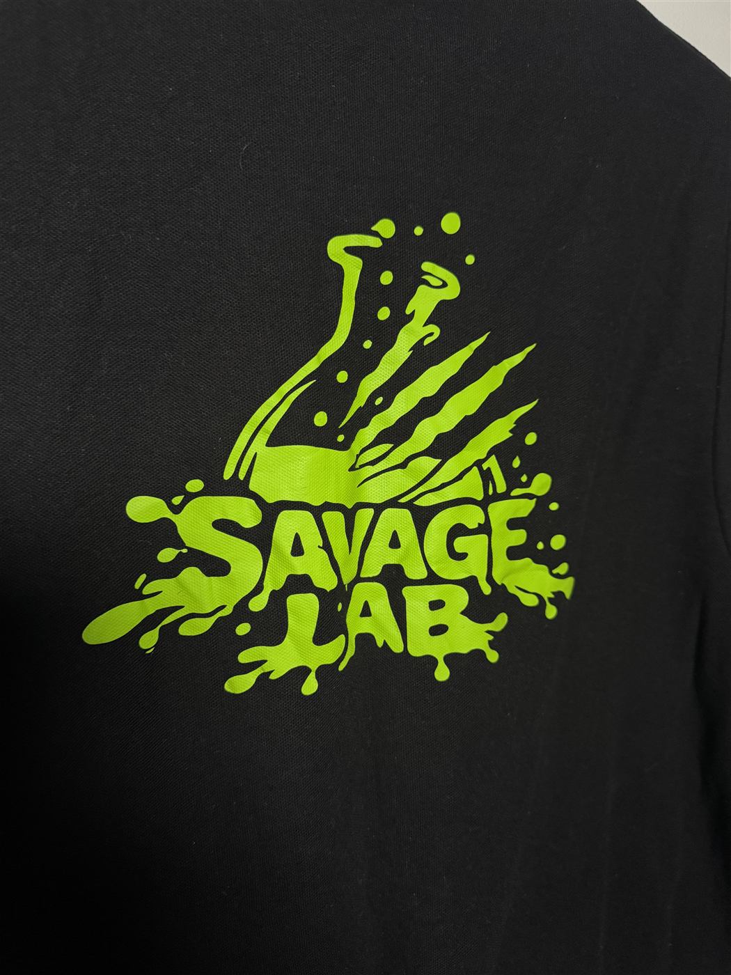 Printed logo on a black t-shirt